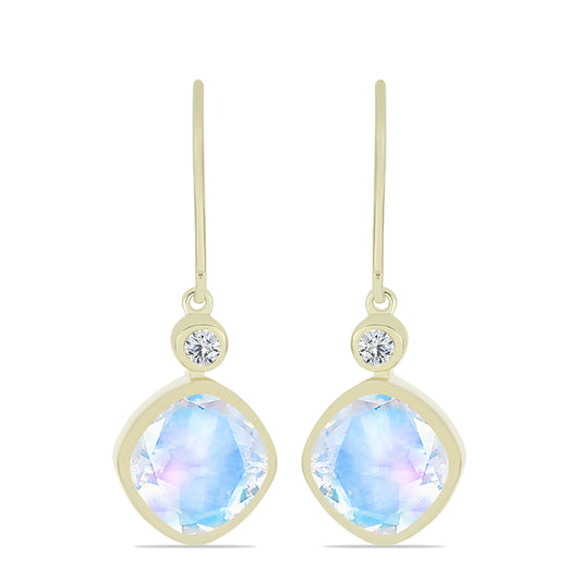 Pozlátené Strieborné Náušnice s Dúhovým Mesačným Kameňom a Bielym Topásom