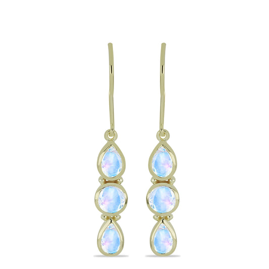 Pozlátené Strieborné Náušnice s Dúhovým Mesačným Kameňom