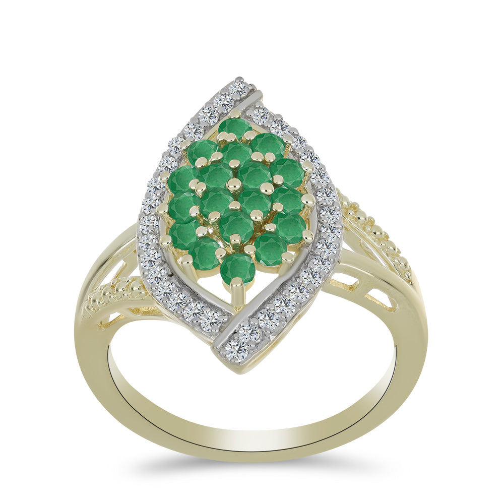 Pozlátený Strieborný Prsteň s Brazílskym Smaragdom a Bielym Topásom