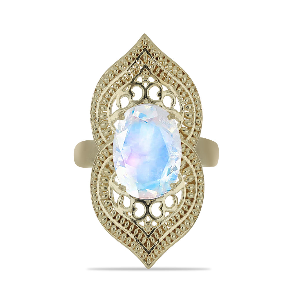 Pozlátený Strieborný Prsteň s Dúhovým Mesačným Kameňom