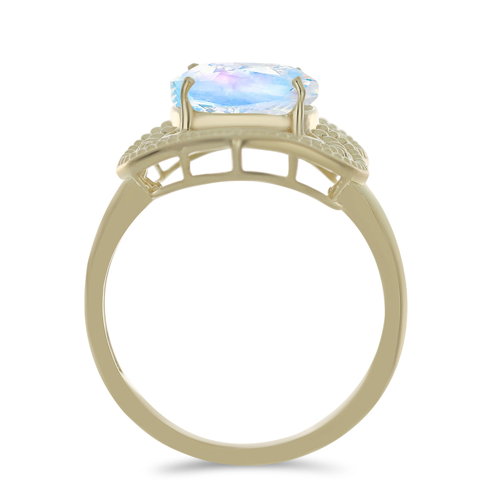 Pozlátený Strieborný Prsteň s Dúhovým Mesačným Kameňom