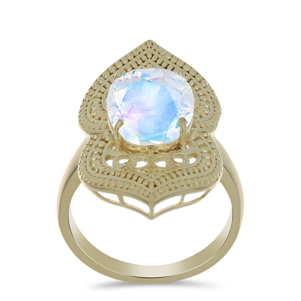 Pozlátený Strieborný Prsteň s Dúhovým Mesačným Kameňom 3 