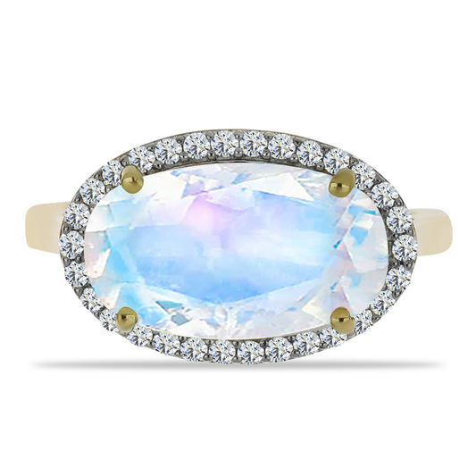 Pozlátený Strieborný Prsteň s Dúhovým Mesačným Kameňom a Bielym Topásom