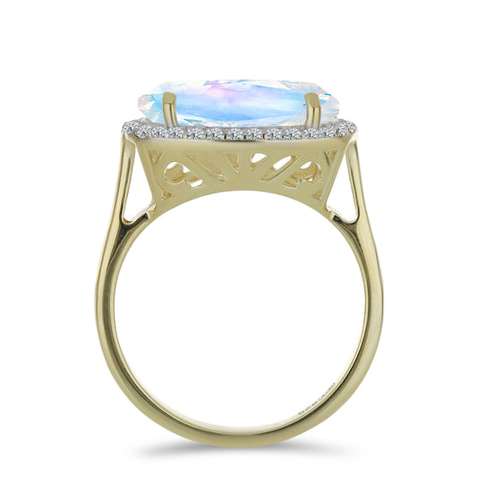 Pozlátený Strieborný Prsteň s Dúhovým Mesačným Kameňom a Bielym Topásom