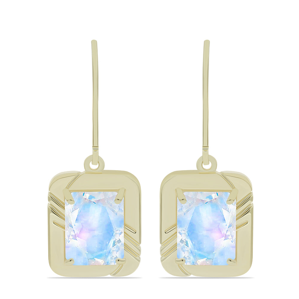 Pozlátené Strieborné Náušnice s Dúhovým Mesačným Kameňom