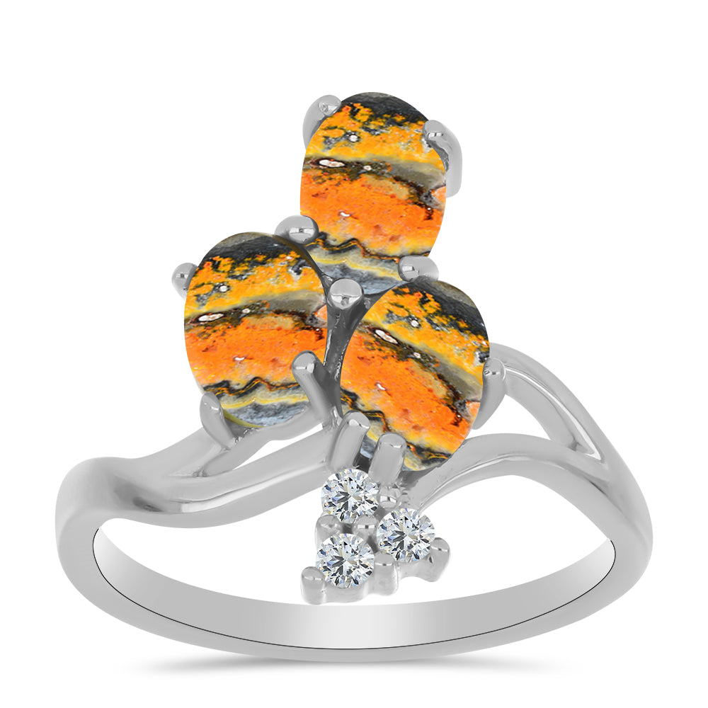 Strieborný Prsteň s Bumble Bee Jaspisom a Bielym Topásom 3 