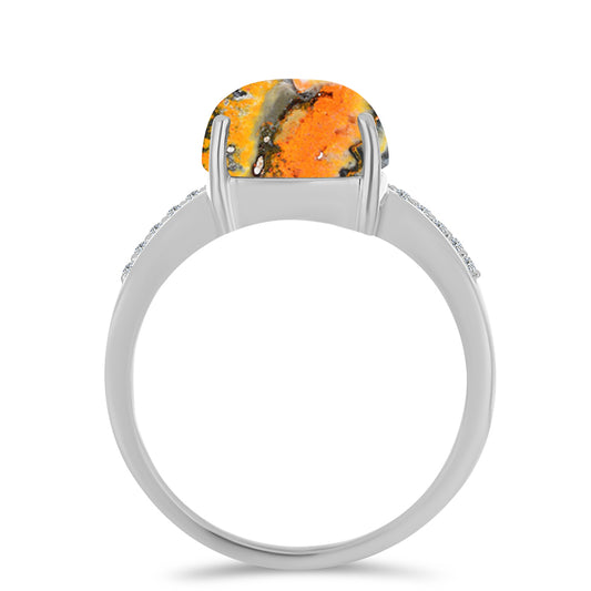 Strieborný Prsteň s Bumble Bee Jaspisom a Bielym Topásom