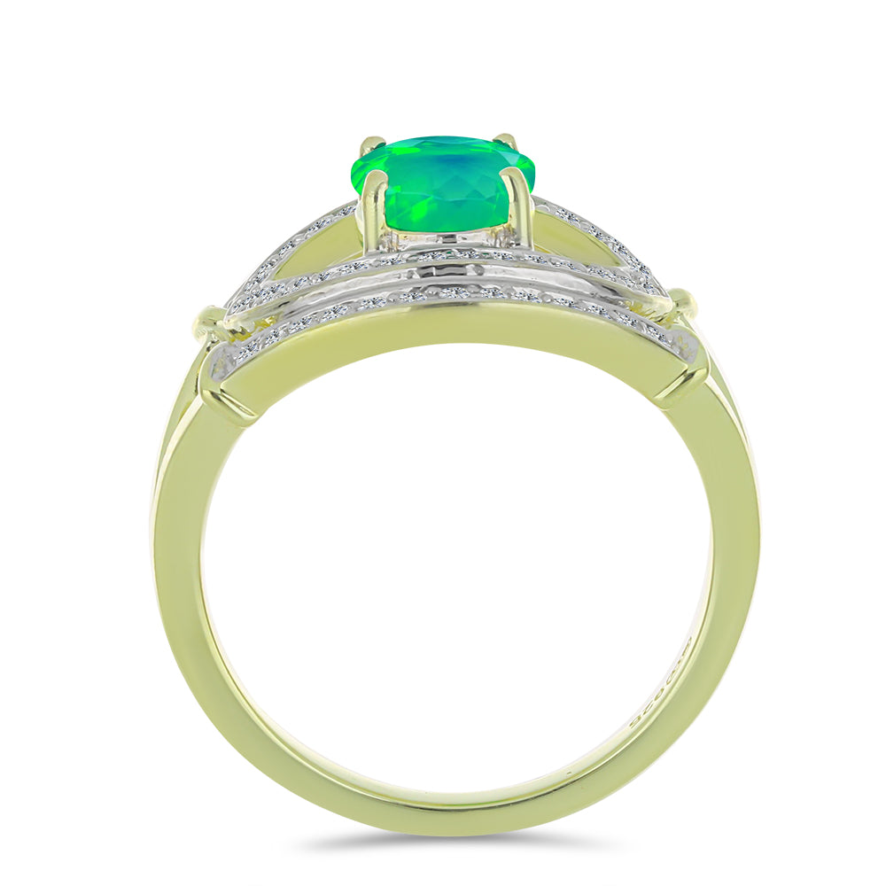 Pozlátený Strieborný Prsteň s so Zeleným Etiópskym Opálom z Lega Dembi a Bielym Topásom