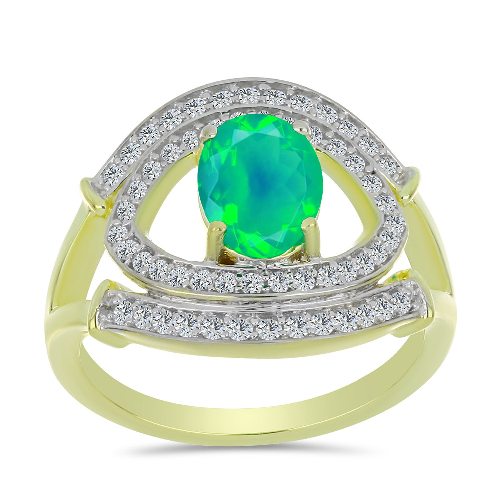 Pozlátený Strieborný Prsteň s so Zeleným Etiópskym Opálom z Lega Dembi a Bielym Topásom 3 