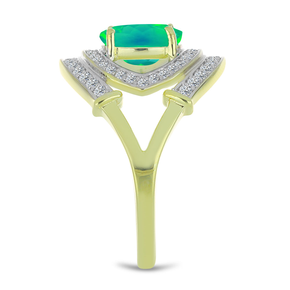 Pozlátený Strieborný Prsteň s so Zeleným Etiópskym Opálom z Lega Dembi a Bielym Topásom 4 