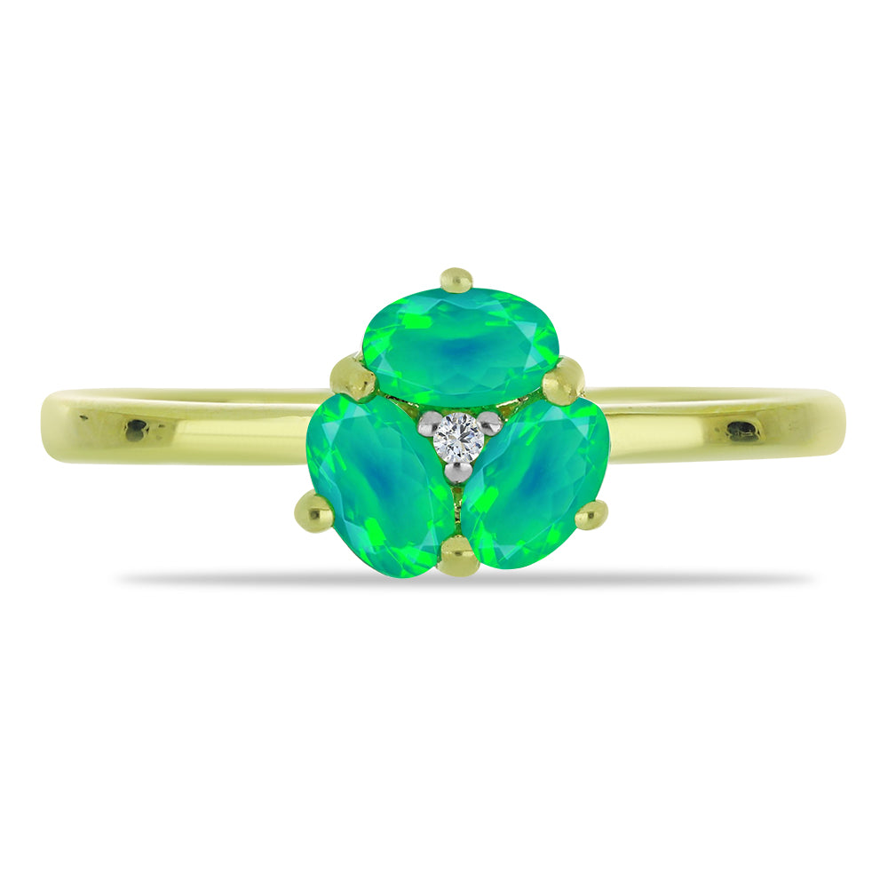 Pozlátený Strieborný Prsteň s so Zeleným Etiópskym Opálom z Lega Dembi a Bielym Topásom