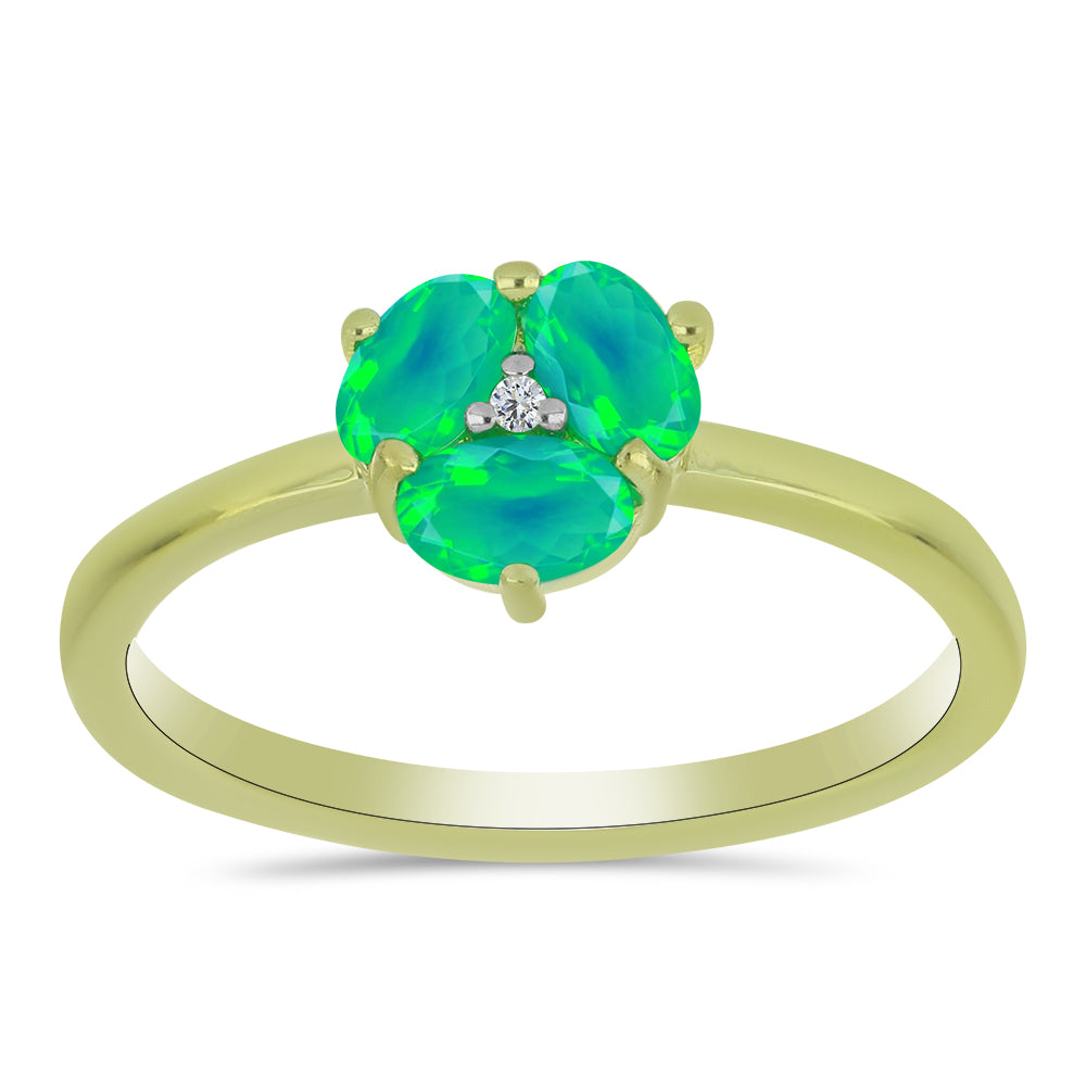 Pozlátený Strieborný Prsteň s so Zeleným Etiópskym Opálom z Lega Dembi a Bielym Topásom 3 