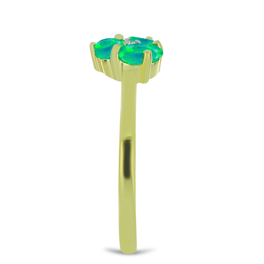 Pozlátený Strieborný Prsteň s so Zeleným Etiópskym Opálom z Lega Dembi a Bielym Topásom