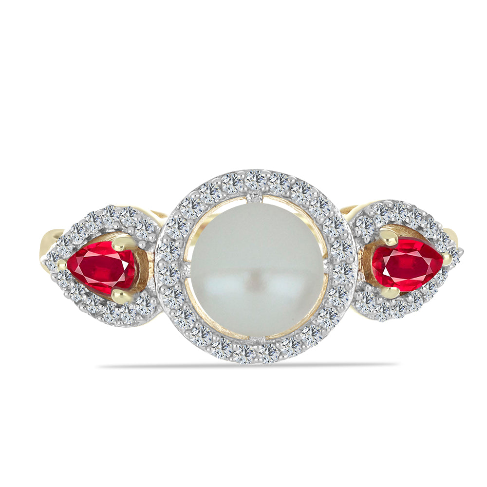 Pozlátený Strieborný Prsteň s so Sladkovodnou Bielou Perlou a Madagaskarským Rubínom
