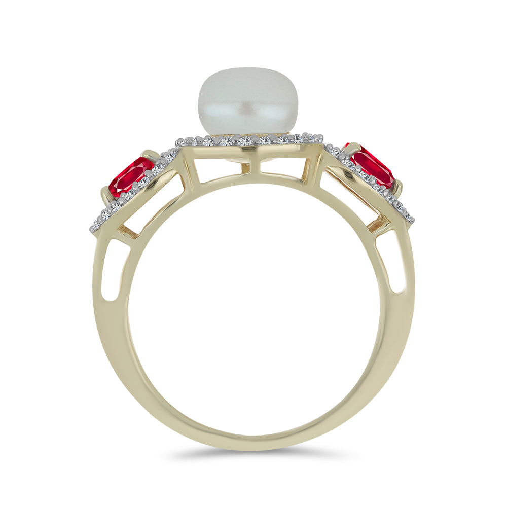 Pozlátený Strieborný Prsteň s so Sladkovodnou Bielou Perlou a Madagaskarským Rubínom 2 