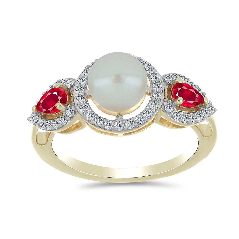 Pozlátený Strieborný Prsteň s so Sladkovodnou Bielou Perlou a Madagaskarským Rubínom 3 