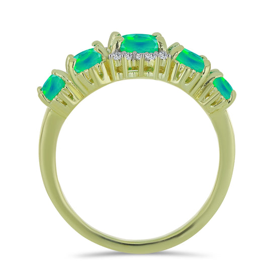 Pozlátený Strieborný Prsteň s so Zeleným Etiópskym Opálom z Lega Dembi a Bielym Topásom