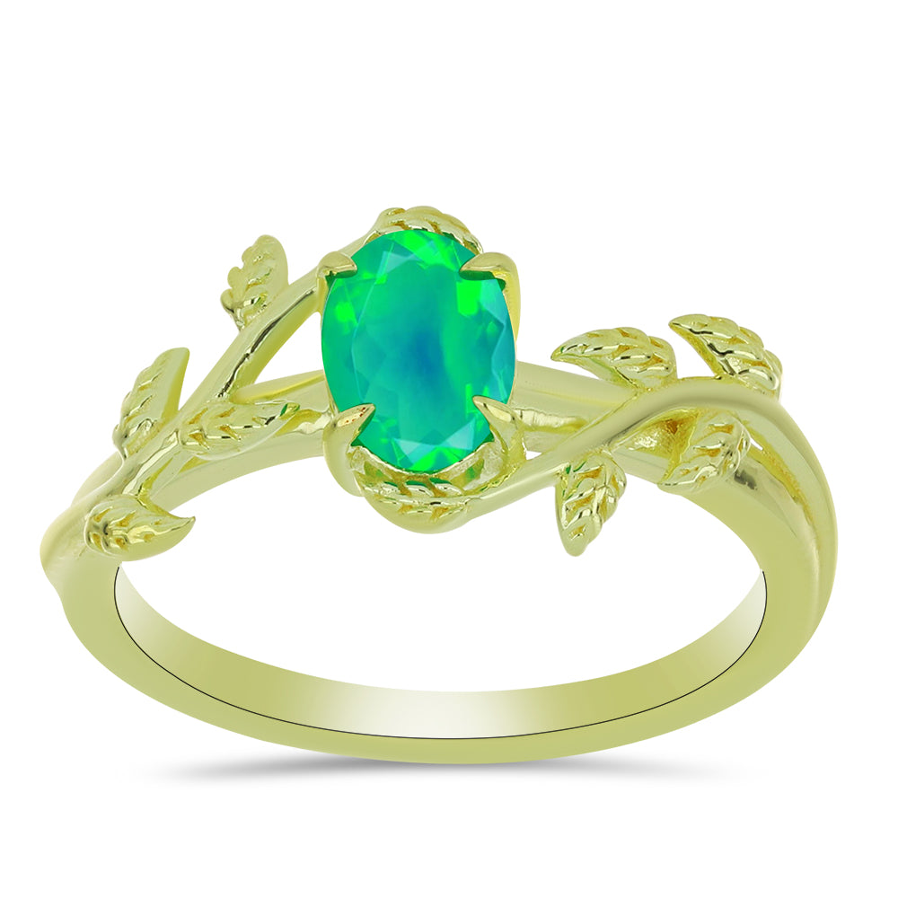 Pozlátený Strieborný Prsteň s so Zeleným Etiópskym Opálom z Lega Dembi 3 