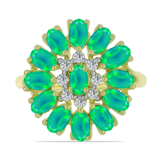 Pozlátený Strieborný Prsteň s so Zeleným Etiópskym Opálom z Lega Dembi a Bielym Topásom