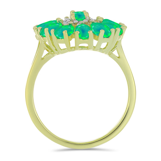 Pozlátený Strieborný Prsteň s so Zeleným Etiópskym Opálom z Lega Dembi a Bielym Topásom