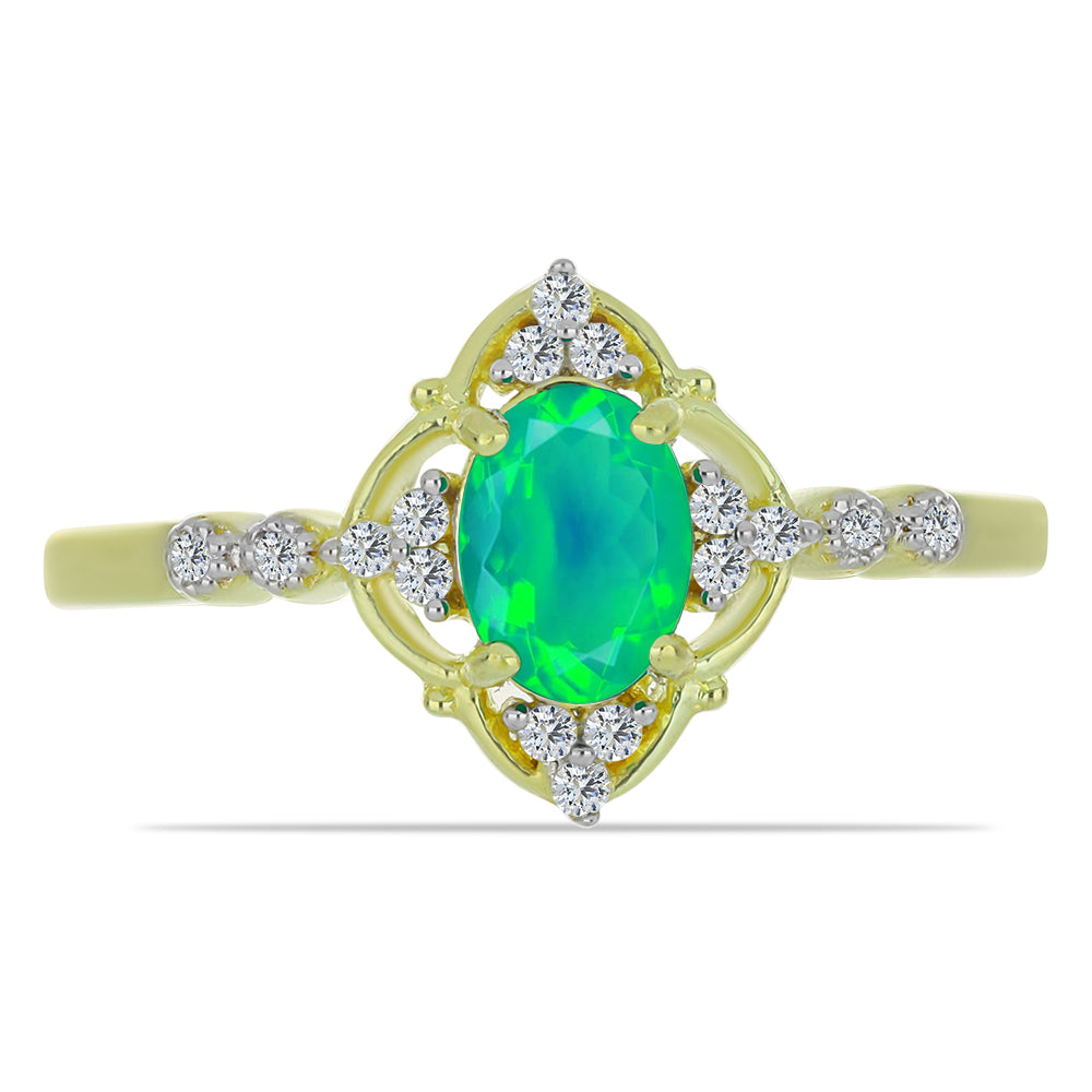 Pozlátený Strieborný Prsteň s so Zeleným Etiópskym Opálom z Lega Dembi a Bielym Topásom 1 