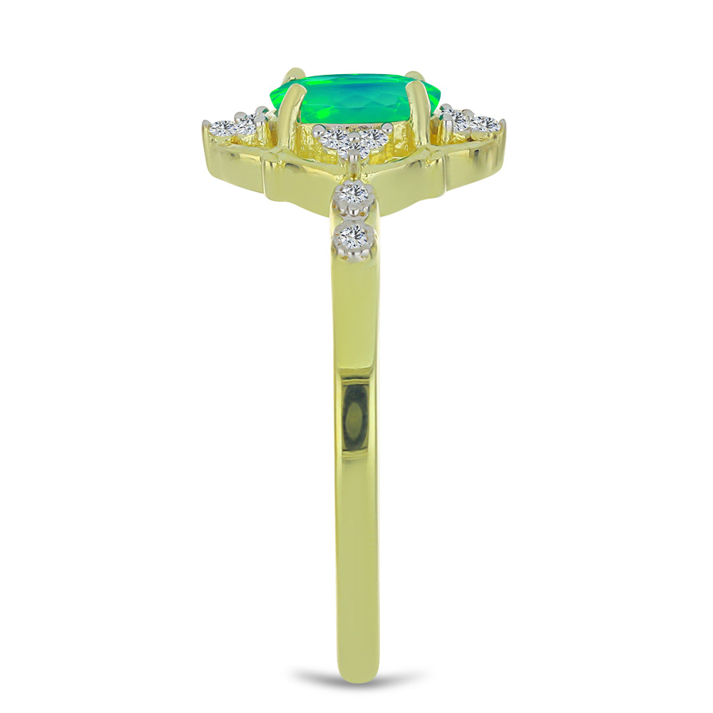 Pozlátený Strieborný Prsteň s so Zeleným Etiópskym Opálom z Lega Dembi a Bielym Topásom 4 