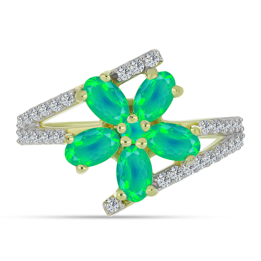 Pozlátený Strieborný Prsteň s so Zeleným Etiópskym Opálom z Lega Dembi a Bielym Topásom 1 