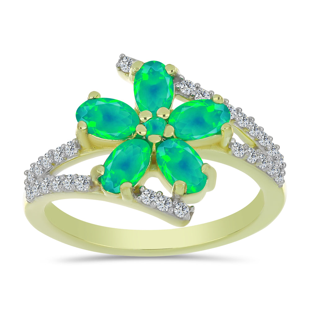 Pozlátený Strieborný Prsteň s so Zeleným Etiópskym Opálom z Lega Dembi a Bielym Topásom