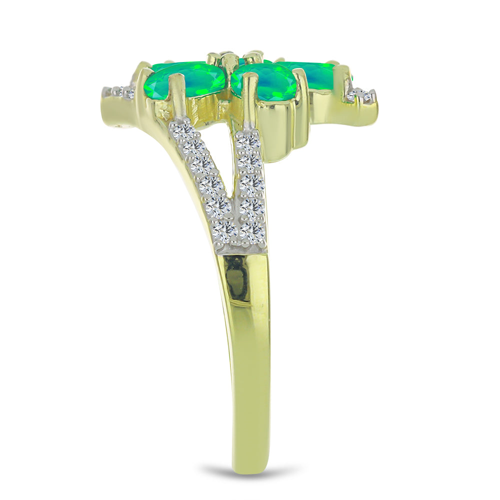 Pozlátený Strieborný Prsteň s so Zeleným Etiópskym Opálom z Lega Dembi a Bielym Topásom