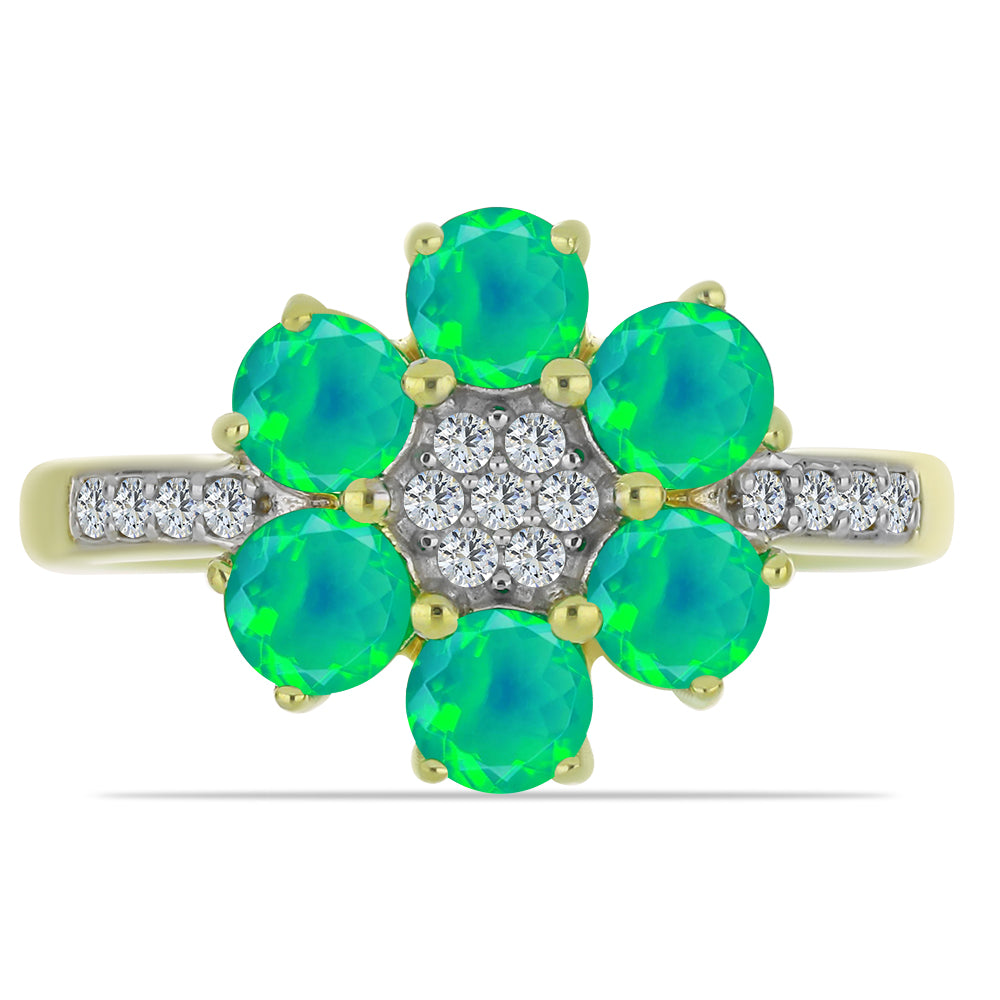 Pozlátený Strieborný Prsteň s so Zeleným Etiópskym Opálom z Lega Dembi a Bielym Topásom 1 