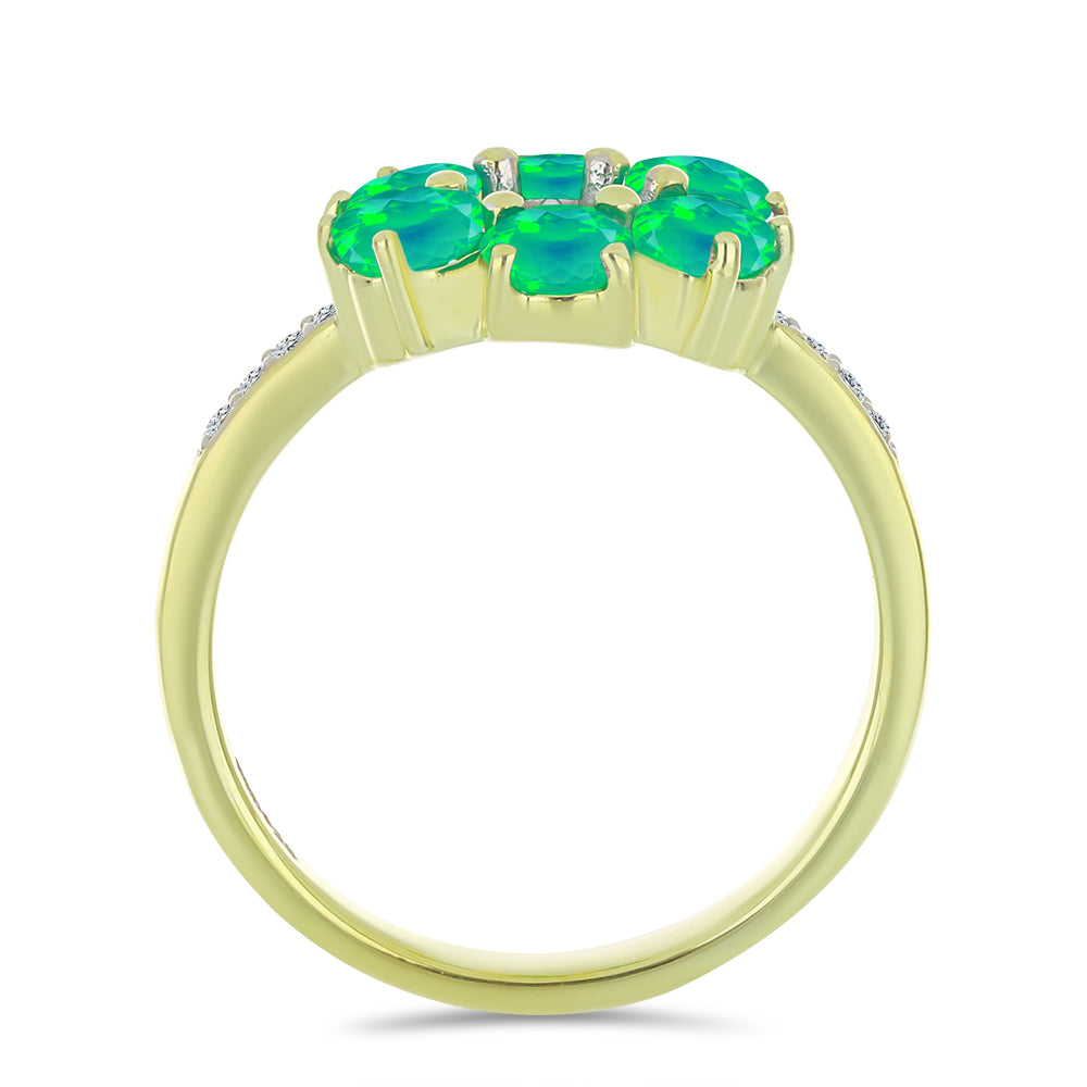 Pozlátený Strieborný Prsteň s so Zeleným Etiópskym Opálom z Lega Dembi a Bielym Topásom 2 