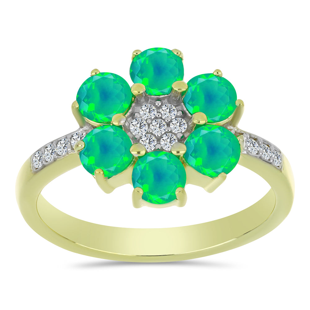 Pozlátený Strieborný Prsteň s so Zeleným Etiópskym Opálom z Lega Dembi a Bielym Topásom