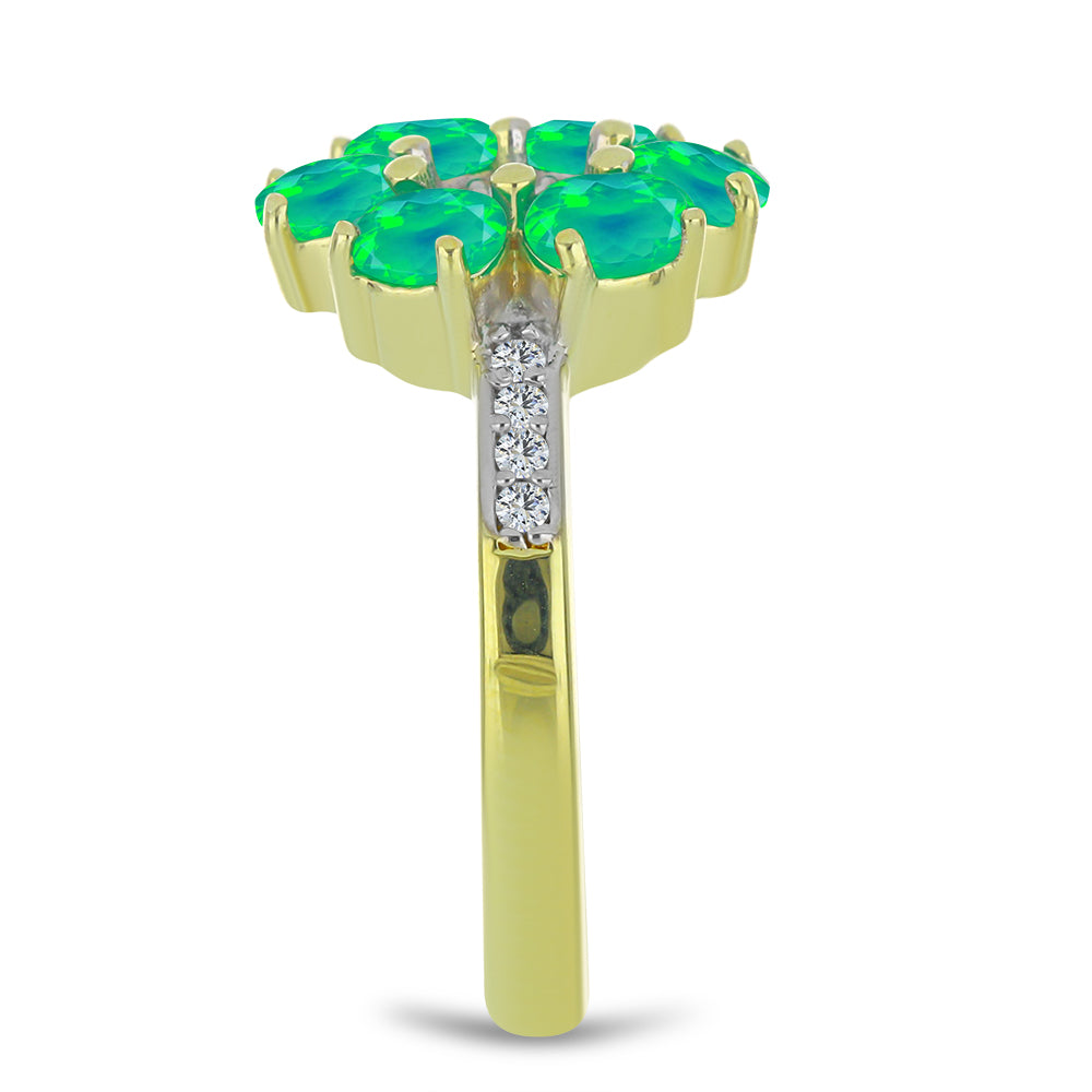 Pozlátený Strieborný Prsteň s so Zeleným Etiópskym Opálom z Lega Dembi a Bielym Topásom 4 