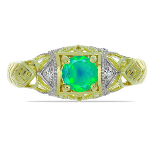 Pozlátený Strieborný Prsteň s so Zeleným Etiópskym Opálom z Lega Dembi a Bielym Topásom