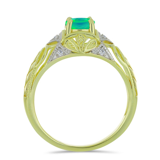 Pozlátený Strieborný Prsteň s so Zeleným Etiópskym Opálom z Lega Dembi a Bielym Topásom