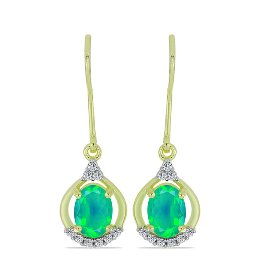 Pozlátené Strieborné Náušnice s so Zeleným Etiópskym Opálom z Lega Dembi a Bielym Topásom