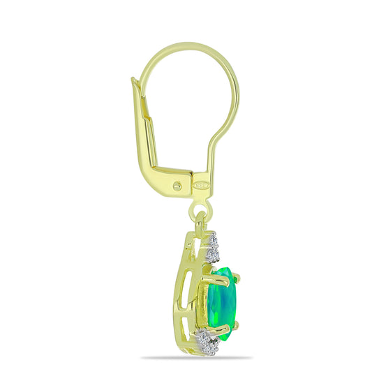 Pozlátené Strieborné Náušnice s so Zeleným Etiópskym Opálom z Lega Dembi a Bielym Topásom