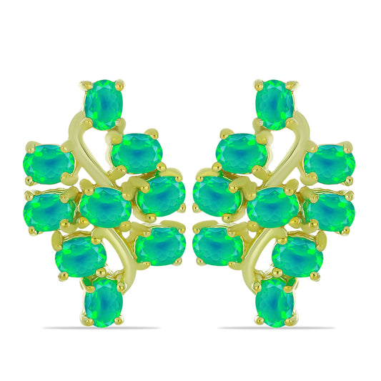 Pozlátené Strieborné Náušnice s so Zeleným Etiópskym Opálom z Lega Dembi