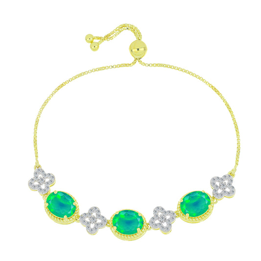 Pozlátený Strieborný Náramok s so Zeleným Etiópskym Opálom z Lega Dembi a Bielym Topásom