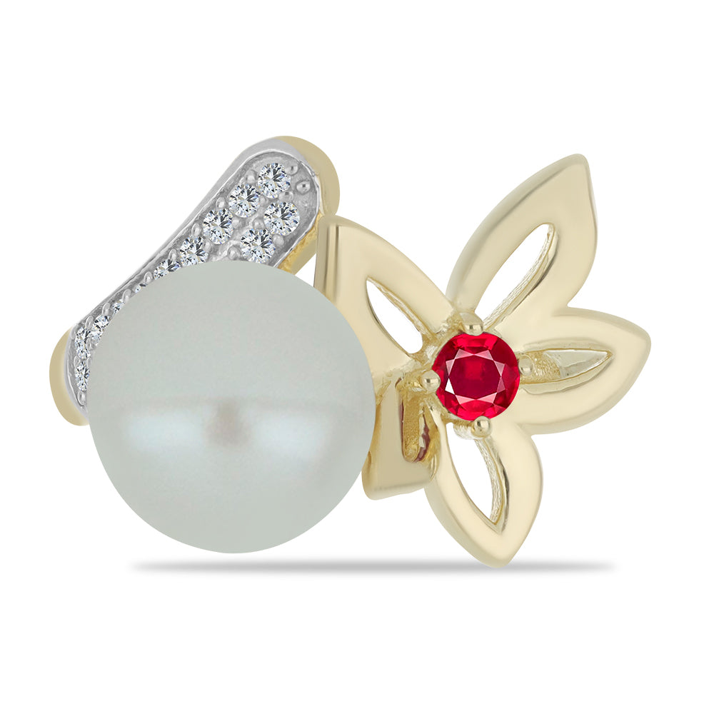 Pozlátený Strieborný Prsteň s so Sladkovodnou Bielou Perlou a Madagaskarským Rubínom 1 
