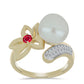 Pozlátený Strieborný Prsteň s so Sladkovodnou Bielou Perlou a Madagaskarským Rubínom