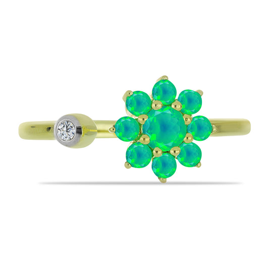 Pozlátený Strieborný Prsteň s so Zeleným Etiópskym Opálom z Lega Dembi a Bielym Topásom