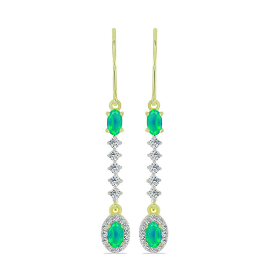 Pozlátené Strieborné Náušnice s so Zeleným Etiópskym Opálom z Lega Dembi a Bielym Topásom