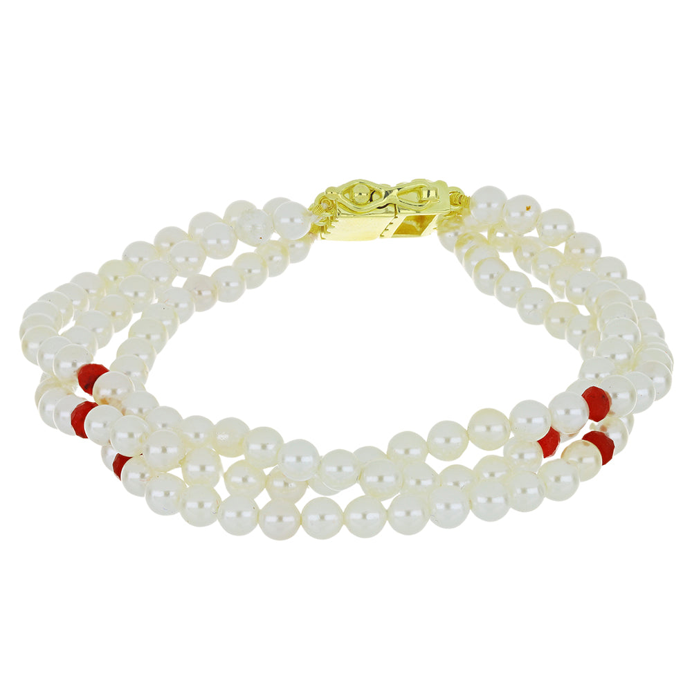 Pozlátený Strieborný Náramok s so Sladkovodnou Bielou Perlou a Madagaskarským Rubínom 1 