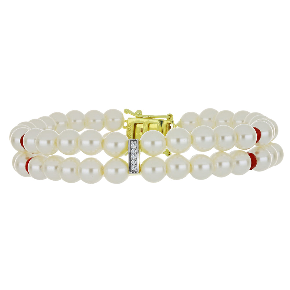 Pozlátený Strieborný Náramok s so Sladkovodnou Bielou Perlou a Madagaskarským Rubínom 2 