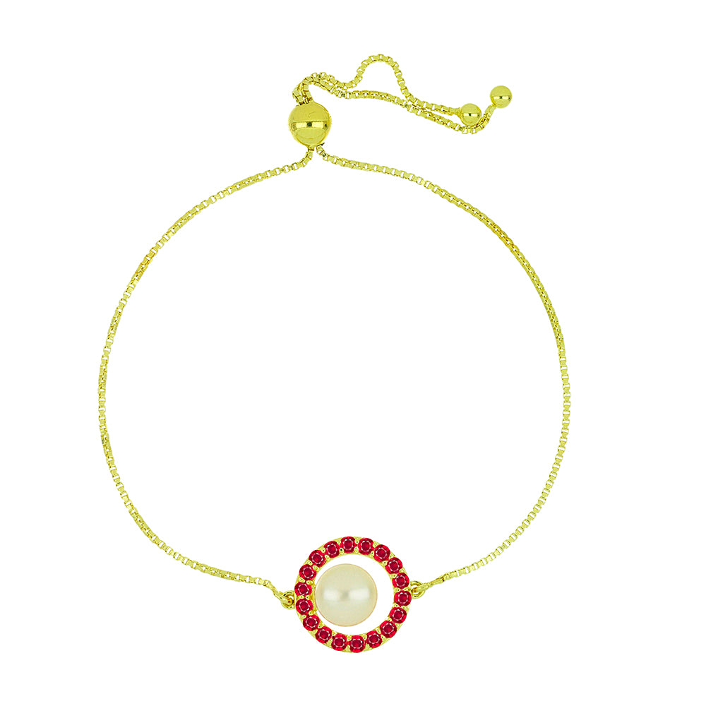 Pozlátený Strieborný Náramok s so Sladkovodnou Bielou Perlou a Madagaskarským Rubínom