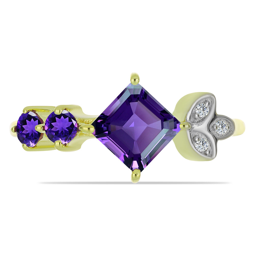 Pozlátený Strieborný Prsteň s Marockým Ametystom a Bielym Topásom