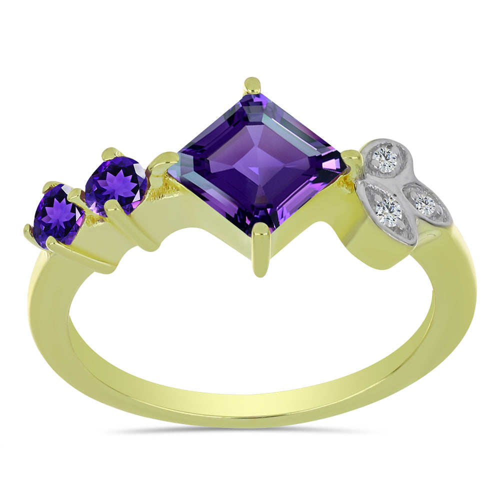 Pozlátený Strieborný Prsteň s Marockým Ametystom a Bielym Topásom