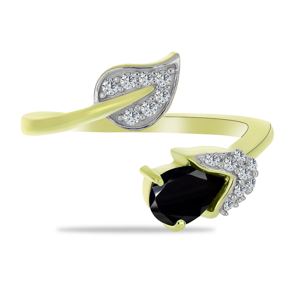 Pozlátený Strieborný Prsteň s Čiernym Spinelom a Bielym Topásom