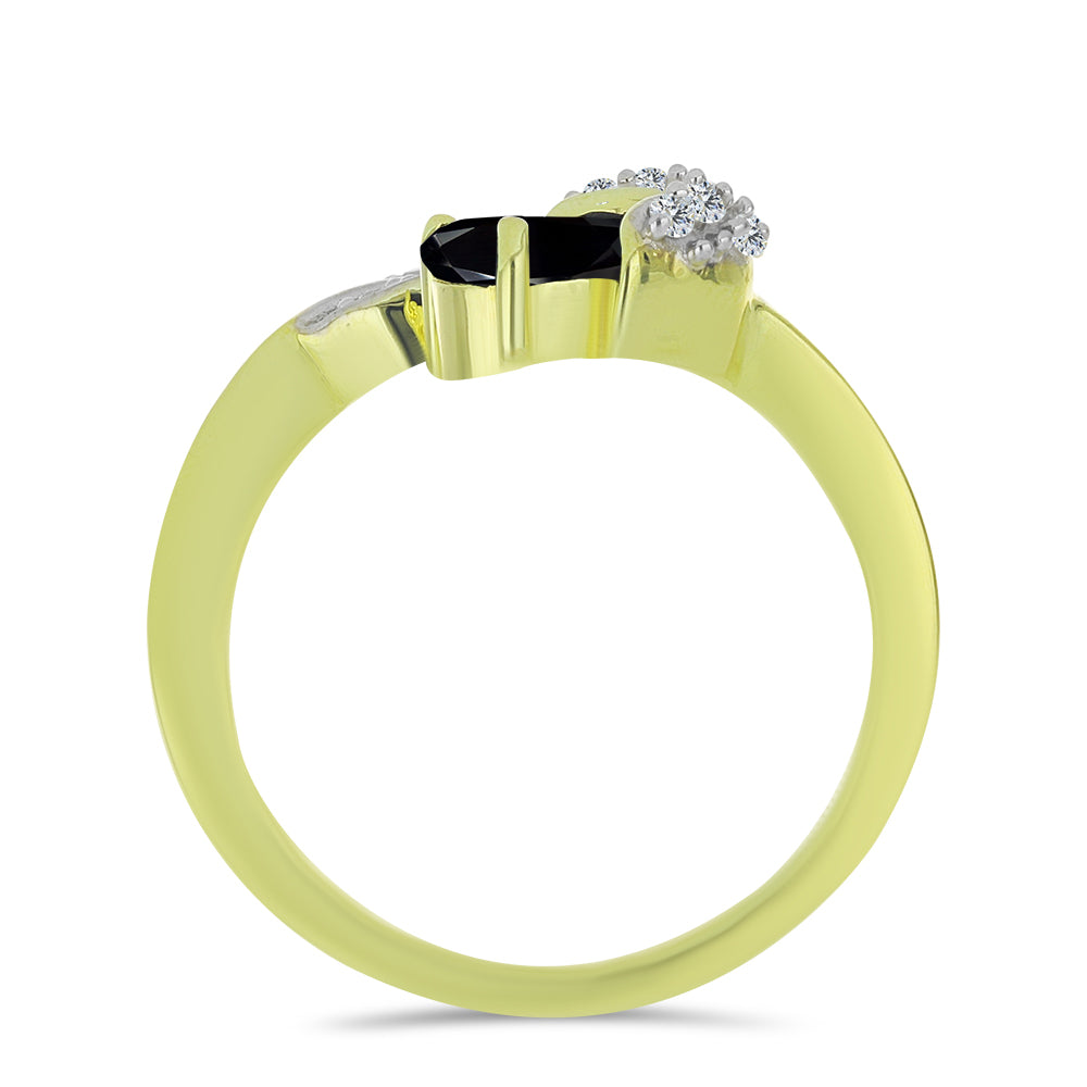 Pozlátený Strieborný Prsteň s Čiernym Spinelom a Bielym Topásom